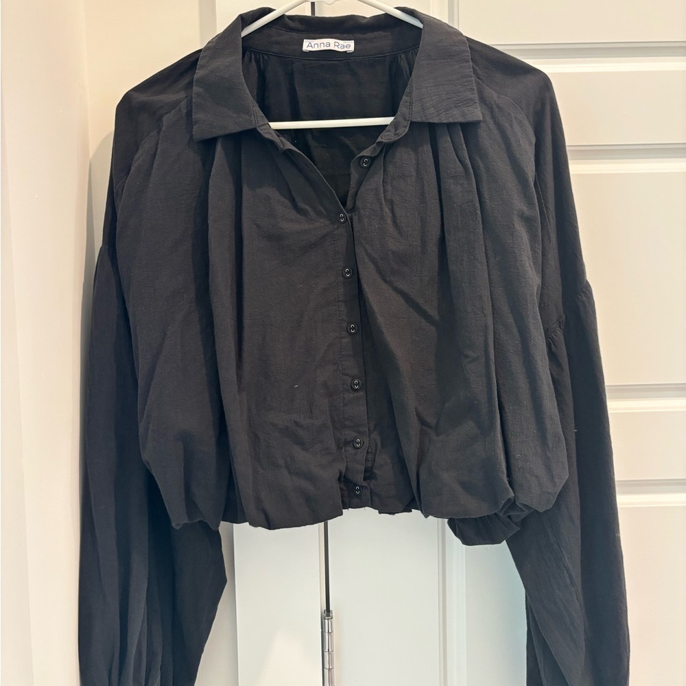 Anna Rae | Black Button Down Bubble Shirt